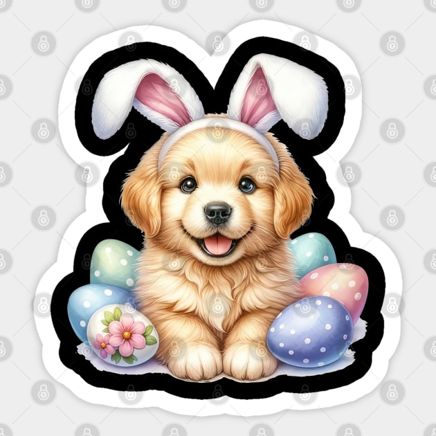 Puppy Golden Retriever Bunny Ears Easter Eggs Happy Easter Sticker by cyberpunk art